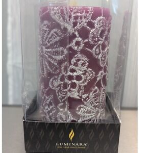 Luminara Purple Wine Embossed Lace Flameless LED Pillar Candle 3.25x6.5 LU5074